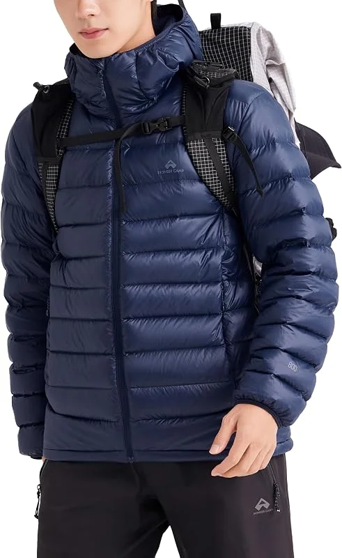 Pioneer Camp Chaqueta de plumón para hombre, ligera, con capucha, aislamiento Primaloft y resistente al agua, cálida chaqueta de invierno para exteriores y uso diario — Plumon fino