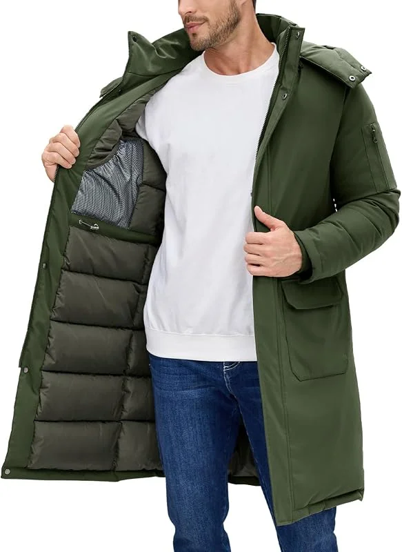 TOMEEK Chaqueta Hombre Invierno Abrigo Largo Cálido Acolchada con Capucha — Plumon fino