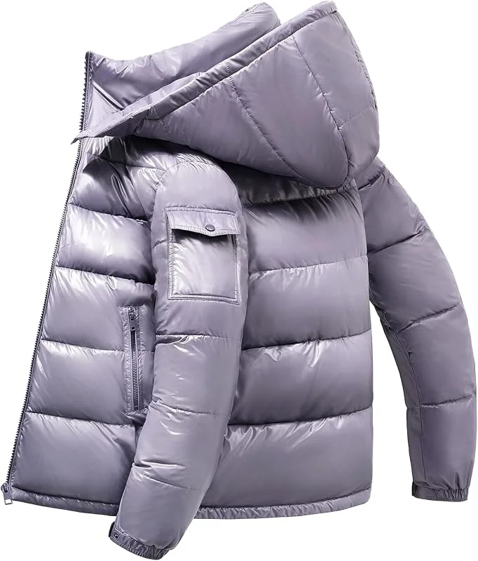 Voqeen Plumiferos Hombre Repelente Al Agua Ligero Chaqueta Plumas Capucha Desmontable Abrigo Acolchado Casual Invierno Chaqueta Termica Aislante Para El Uso Diario — Plumon fino