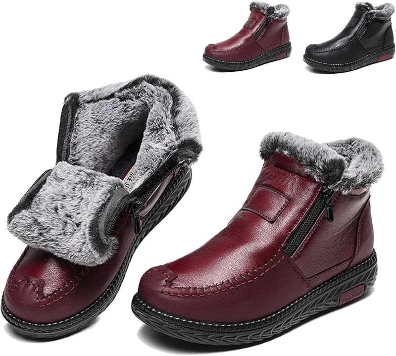Botas de piel de algodón antideslizantes impermeables para mujer, botas de nieve cálidas con forro polar grueso, botines con forro de piel (Red, 39) — Equipo esqui