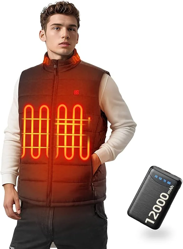 Chaleco Calefactable Hombre con Control por APP - Chaqueta Calefactable Eléctrica Ligera con Batería, 4 Niveles de Calor para Cazar, Esquiar, Senderismo y Caminar con el Perro (Talla L) — Ropa esqui