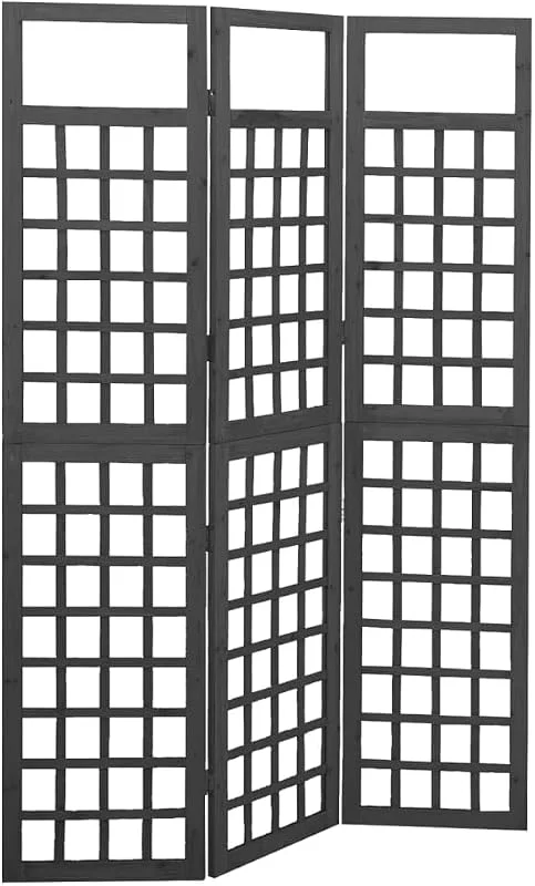 vidaXL Biombo, Enrejado de 3 Paneles Madera de Abeto Negro 121x180 cm — Equipo esqui