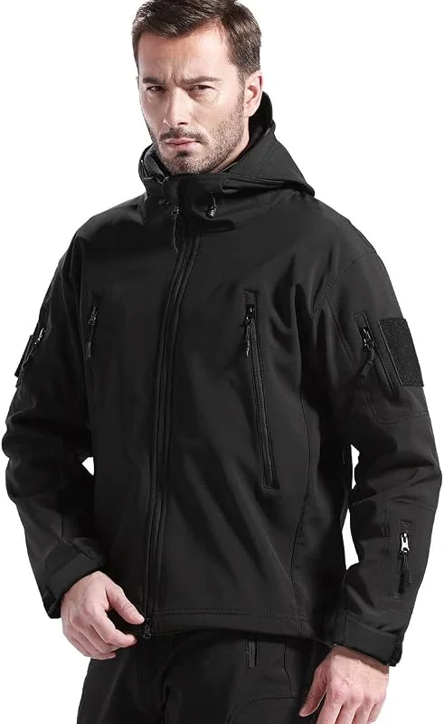 FREE SOLDIER para Hombre Militar Softshell Chaquetas Impermeable de Forro con Polar Exteriores Capucha Caza Multibolsillos — Plumon fino