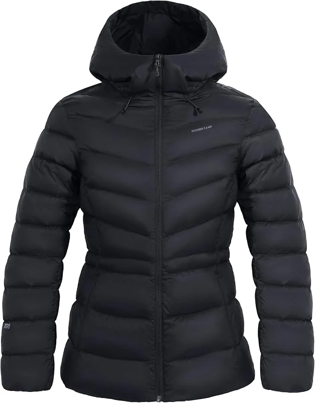 Pioneer Camp Chaqueta acolchada de plumón para mujer, ligera, con capucha, repelente al agua, acolchada, para exteriores, casual — Plumon fino