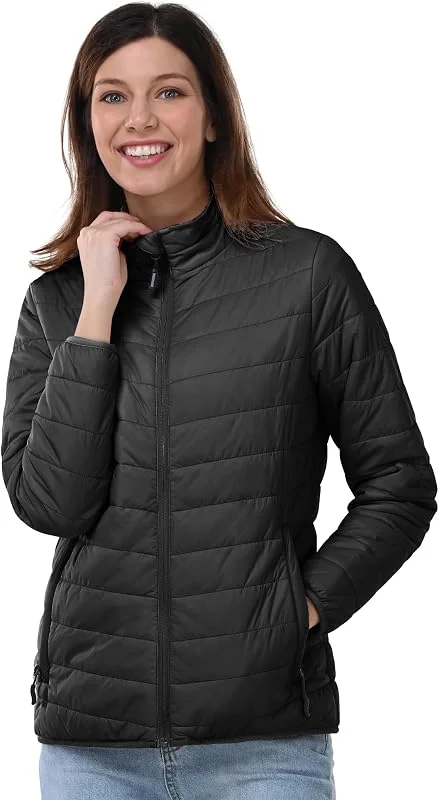 Outdoor Ventures Chaqueta acolchada ligera y cálida para mujer, chaqueta de entretiempo, chaqueta acolchada para mujer, forro suave, abrigo acolchado para ocio, senderismo — Ropa esqui