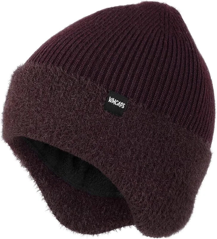 Wmcaps Gorro de invierno para hombre con orejeras, gorro de punto grueso y cálido unisex con orejeras, gorro de lana con forro polar para actividades al aire libre — Ropa esqui