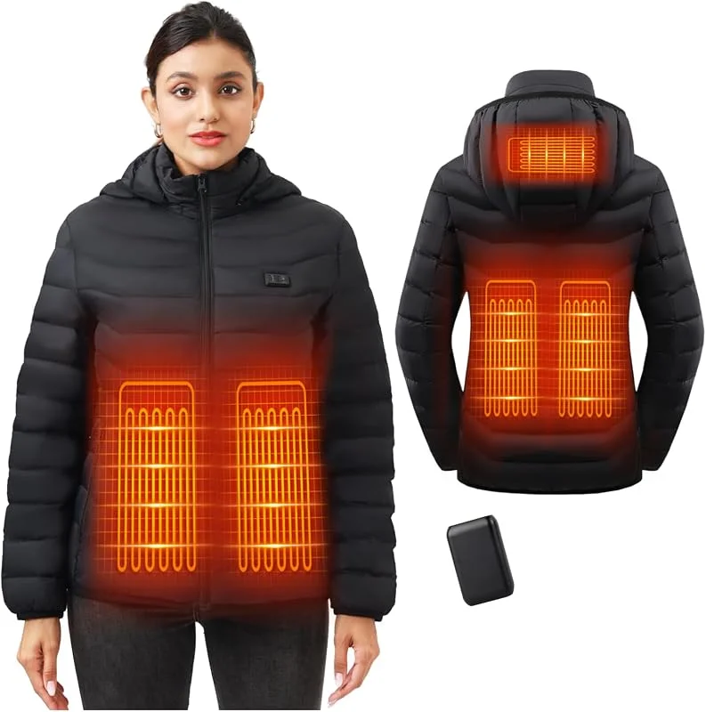 Mincoo Chaqueta Calefactable Hombre con Batería 10000mAh, Chaquetas con Calefaccion con 5 Zonas, 3 Temperaturas, Control Doble, Ideal para Senderismo, Esquí y Acampar — Plumon fino