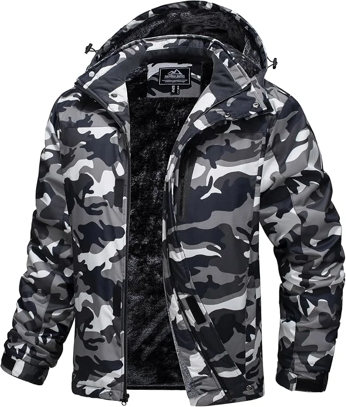 MAGCOMSEN Chaqueta de esquí impermeable para hombre Parka exterior cortaviento Chaquetas de forro polar con capucha — Ropa esqui