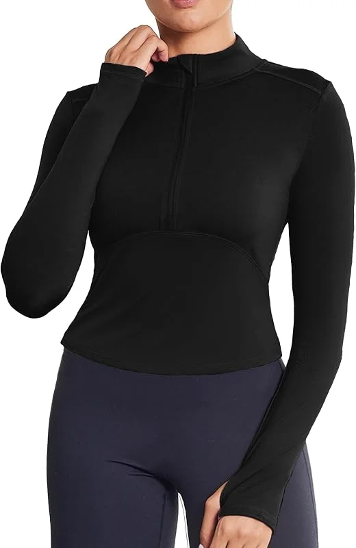 PINSPARK Camiseta Deportiva Mujer, De Manga Larga, Forro Polar, con Cremallera 1, 4, TéRmica, Deportiva, Ajustada, Funcional, Correr, Entrenamiento, Yoga Y Gimnasio — Ropa esqui