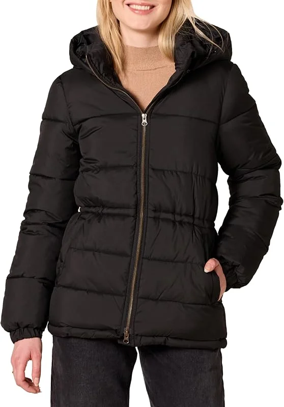 Amazon Essentials Mujer Chaqueta de Invierno Acolchada y Resistente con Capucha y Cintura Ajustable — Plumon fino