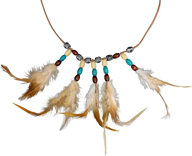 Chaks - collar con cuentas y plumas, joyas para el cuello, accesorios para disfraces, indios, carnaval — Plumon fino