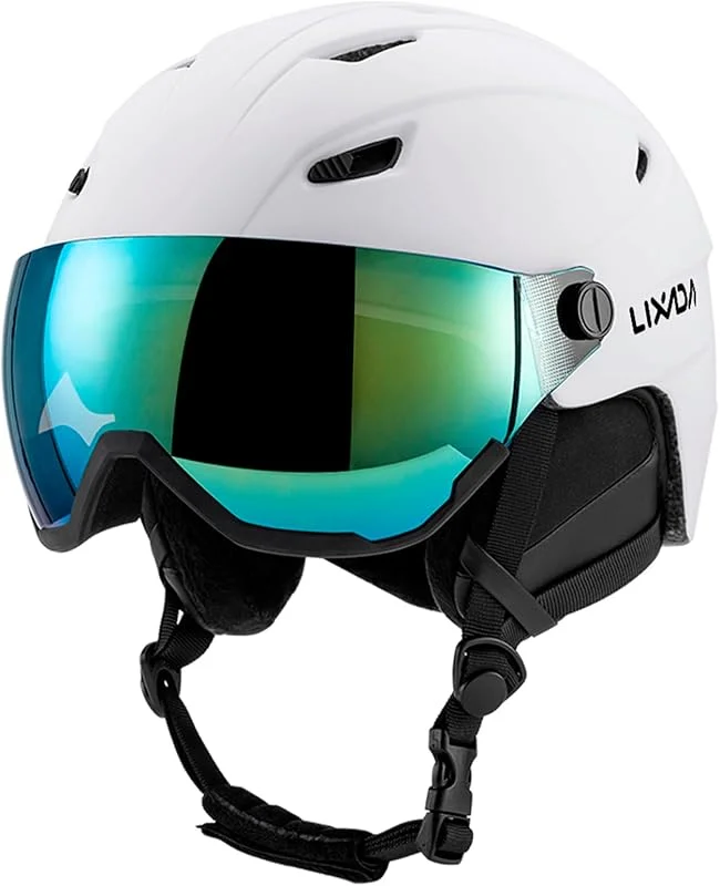 Lixada Casco de esquí con visera, casco de esquí transpirable para hombre y mujer con orificios de ventilación, unisex, tamaño ajustable, circunferencia de la cabeza 55-61 cm — Equipo esqui