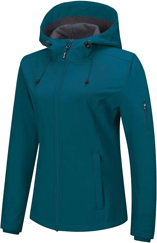 Outdoor Ventures Chaqueta para mujer, impermeable, transpirable, Softshell, chaqueta de entretiempo, cortavientos, chaqueta funcional con capucha — Plumon fino