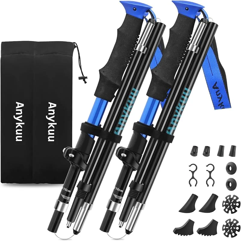 Anykuu Bastones de Senderismo y Trekking Plegables 2PCS Aluminio 7075 — Equipo esqui