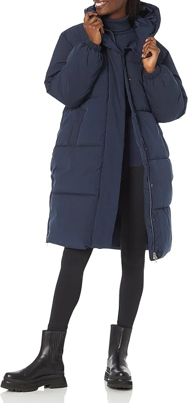 Amazon Essentials Chaqueta Larga de Plumón para Invierno de Corte Oversize con Capucha (Disponible en Tallas Grandes) Mujer — Plumon fino