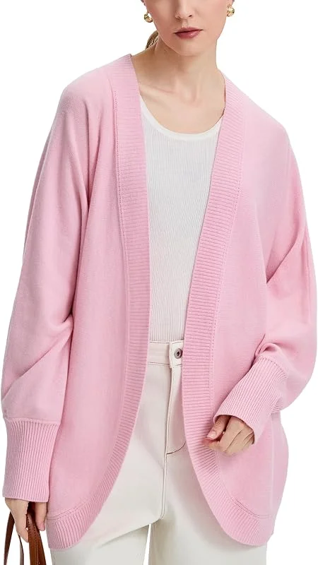 Cárdigan Mujer Lana Merino Manga Murciélago Midi — Plumon fino