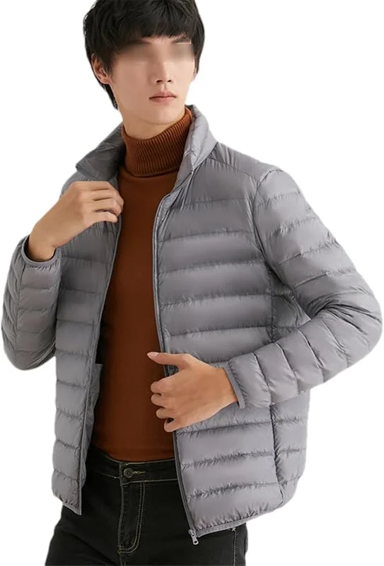 Chaqueta de plumón para Hombre de otoño e Invierno, Chaquetas de plumón de Pato ultraligeras, Abrigo con Cuello levantado, Cortavientos — Plumon fino