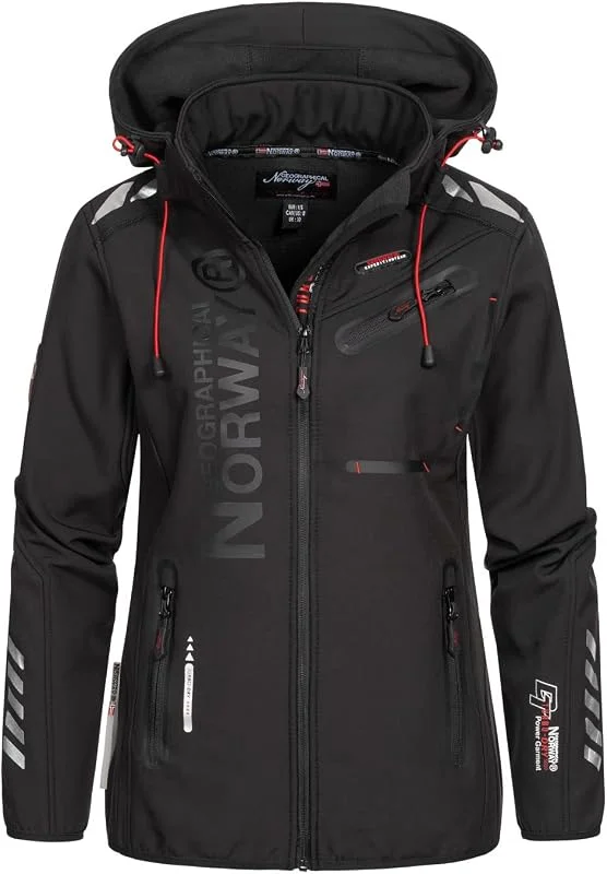 Geographical Norway Reine Lady – Chaqueta con capucha Softshell impermeable para mujer – Chaqueta cortavientos – Actividades Senderismo Running Otoño Invierno Primavera — Ropa esqui
