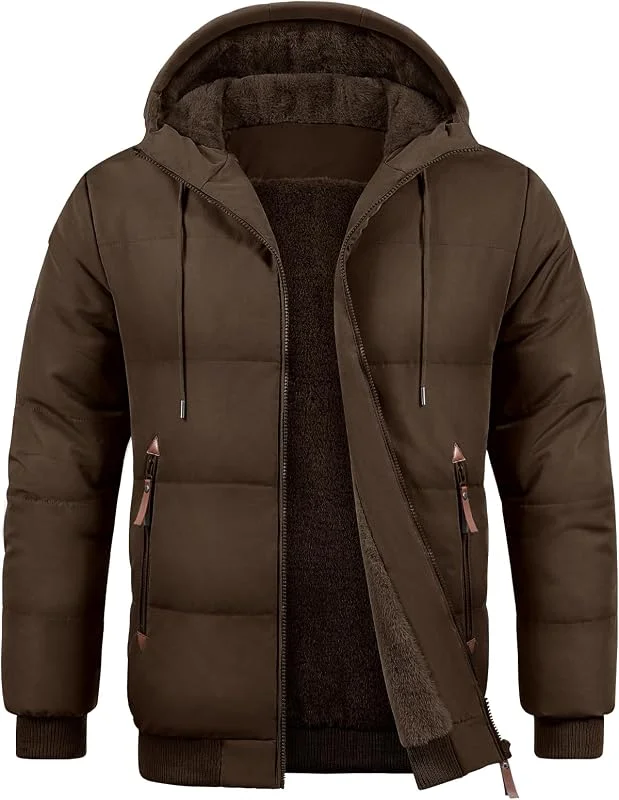 Voqeen Chaqueta Hombre Invierno Forro Polar Cálido Cazadora Acolchada con Capucha y Bolsillos Abrigos Parka Térmica Casual al Aire Libre Otoño — Ropa esqui