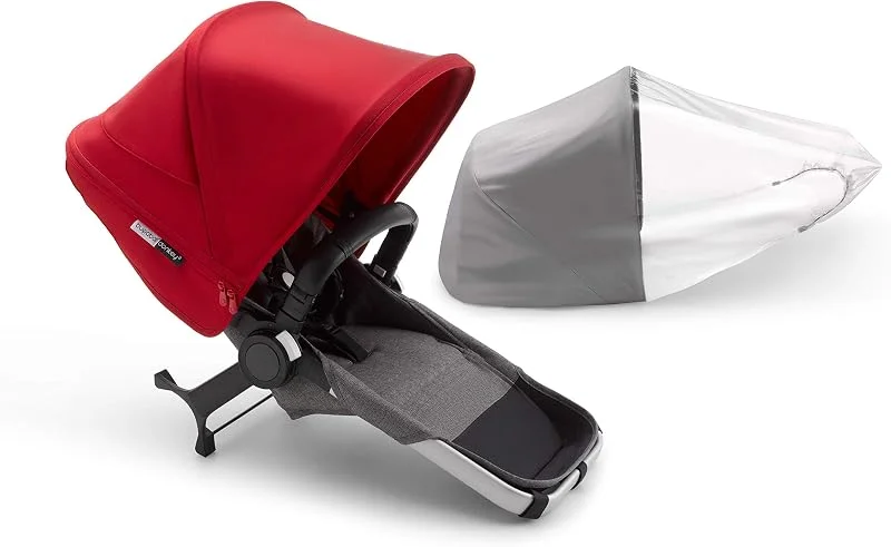 Bugaboo Donkey 3 Twin set de extensión a gemelar completo con capota roja, tejidos gris mélange y chasis aluminio - Te permite convertir tu Bugaboo Donkey 3 Mono en un carrito gemelar lado a lado — Equipo esqui