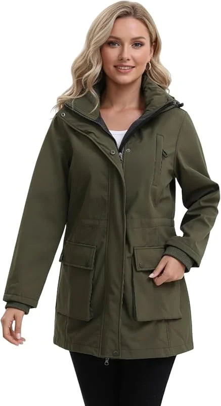 Chaqueta Impermeable Mujer Chaquetas Entretiempo Soft shell largas Abrigo Exteriores Capucha Cortavientos — Plumon fino