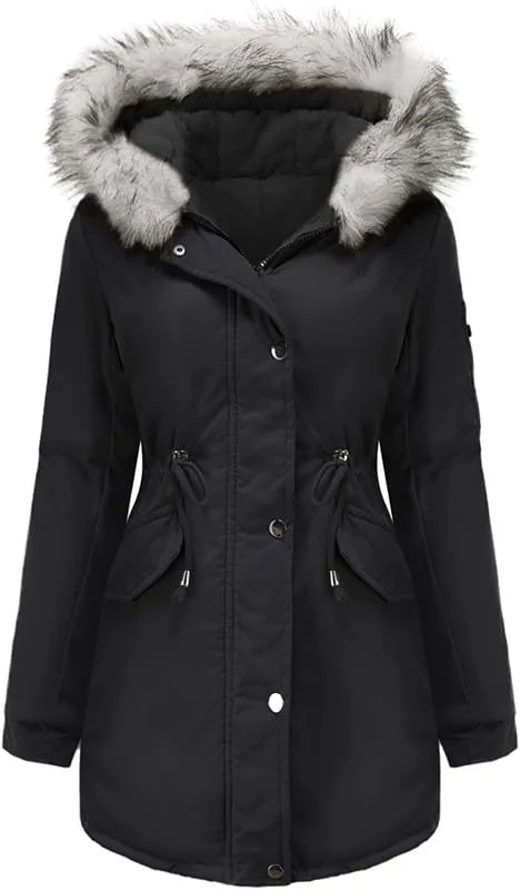 Vancavoo Chaqueta Mujer Invierno Abrigo Parka Larga Cálida con Capucha — Plumon fino