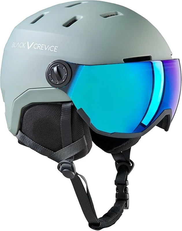 BLACK CREVICE Casco de esquí Wengen I Casco de esquí con visera de policarbonato I Casco de esquí para hombre y mujer I Tecnología ligera doble inmould I Casco de esquí transpirable I Tamaño ajustable — Equipo esqui