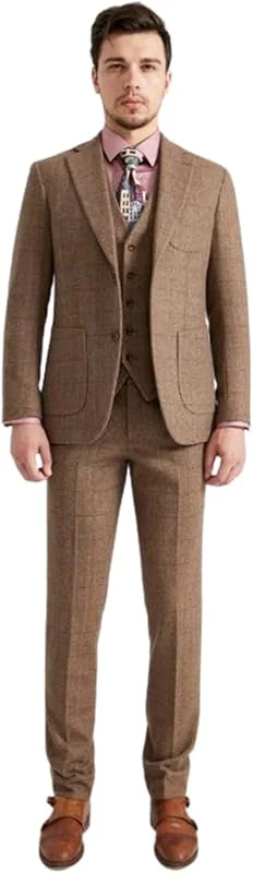Hombre Tweed a Cuadros Traje de Tres Piezas Dos Botones Notch Lapel Esmoquin Conjunto — Ropa esqui