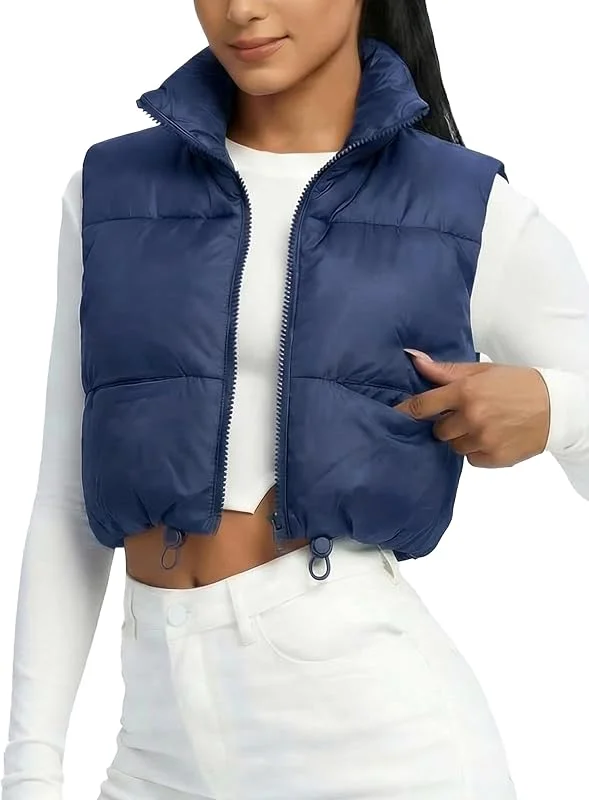 fuinloth Mujer Chalecos Exteriores Chaqueta Corta sin Mangas Chaleco Cuello Alto de Invierno Acolchado Ligero Abrigos — Plumon fino