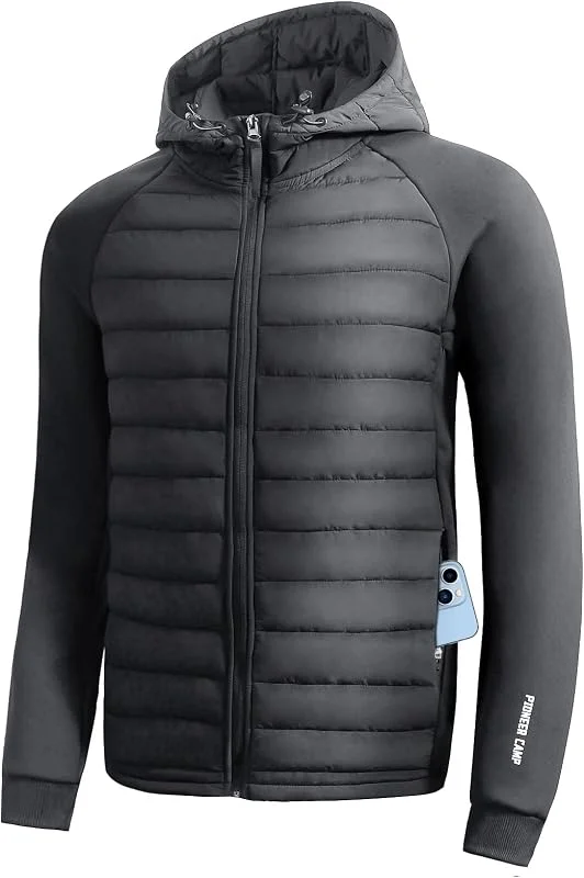 Pioneer Camp Chaqueta de correr para hombre, ligera, acolchada, híbrida, para invierno, calentamiento, aislante, abrigo térmico, senderismo, golf y deportes — Plumon fino