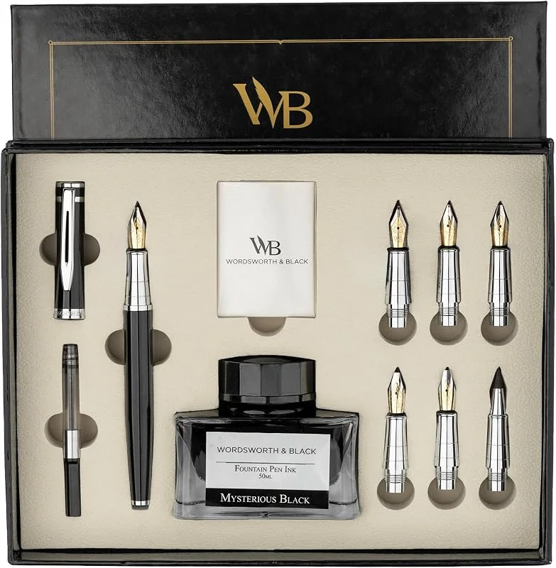 Wordsworth & Black Set Pluma Caligrafía para Escritura, 6 Plumines, Negro — Plumon fino