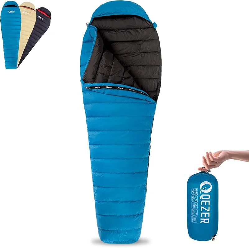 Saco de dormir ultraligero de plumón para adultos de 44 a 62 grados F con 600 grados F de potencia, saco de dormir compacto para 3 estaciones de viaje, senderismo y camping con saco de compresión — Plumon fino