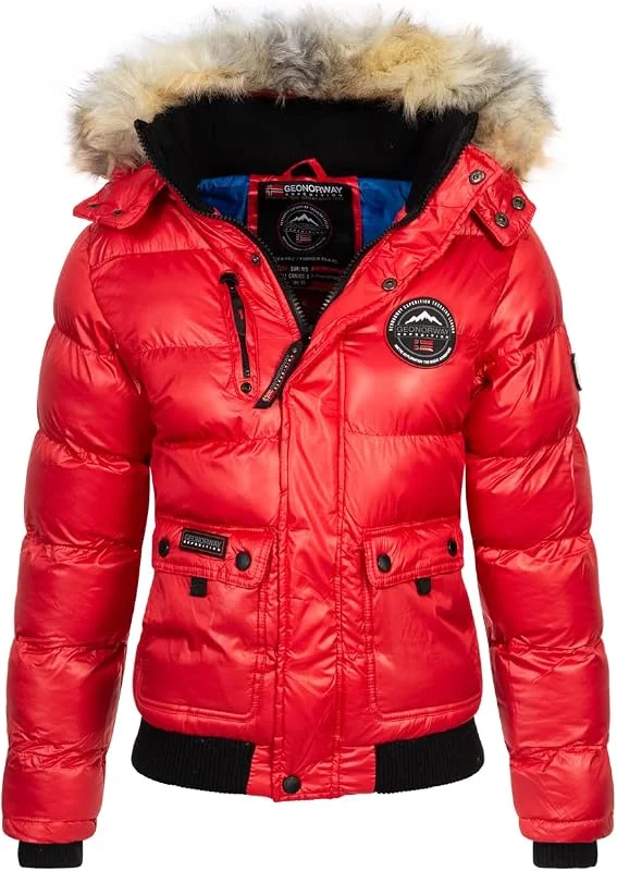 Geographical Norway Bugs Lady - Chaqueta Mujer Cálida Esqui - Abrigo Para Mujeres Con Capucha Sintética - Parka Elegante A Prueba De Viento - Otono Invierno Primavera (Rojo XXL) — Ropa esqui