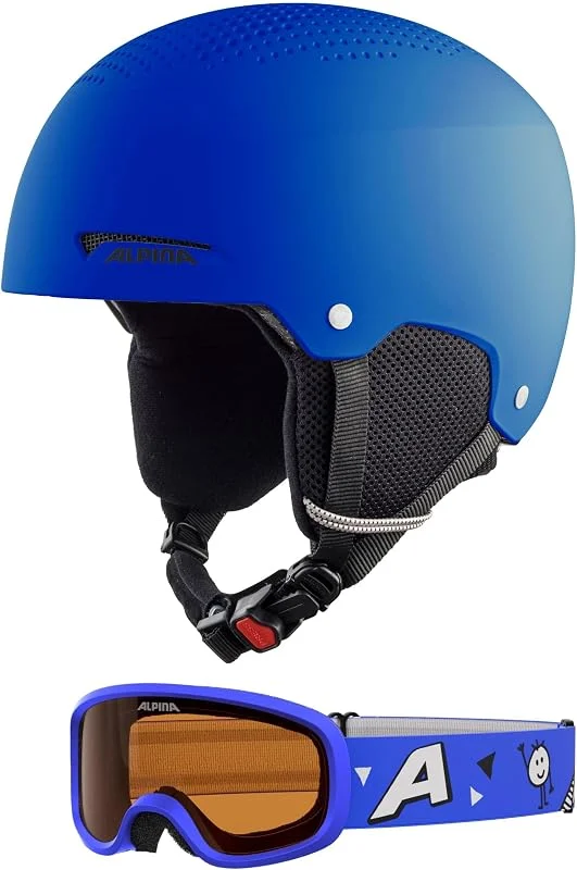 ALPINA ZUPO Set Piney 2.0 - Conjunto Seguro de Gafas de esquí y Casco de esquí, para niños - Azul - 48-52 — Equipo esqui