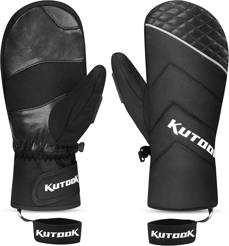 KUTOOK Guantes Esqui Guantes Snowboard Piel Hombre Mujer Invierno Guantes Ski con Membrana Impermeabilidad HIPORA Guantes Nieve Relleno De Plumón Aborregado(GS750) — Ropa esqui