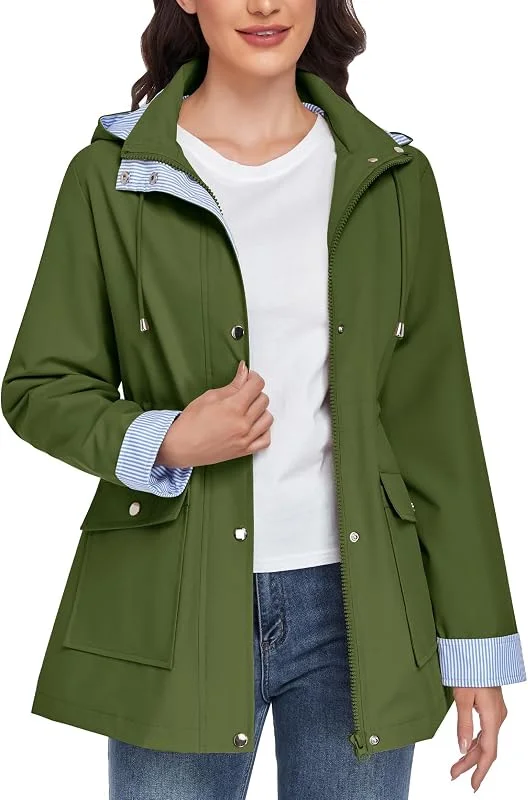 HEEKPEK Chubasquero Mujer a Rayas Chaqueta Impermeable Largo Abrigo — Plumon fino