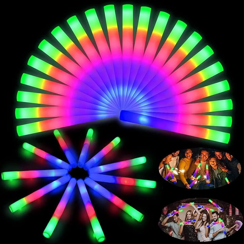 102 Palos de Espuma Luminosos LED, Barras Luminosas, Varillas de espuma LED que brillan a granel, suministros de fiesta que brillan en la oscuridad con 3 modos de parpadeo colorido — Equipo esqui