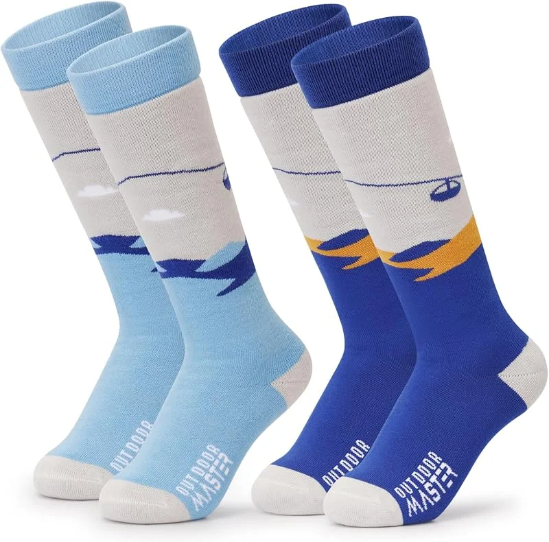 OutdoorMaster 2 Pares Unisex Calcetines de Esquí Para Chicos & Niñas, Niño Calcetines Invierno Snowboarding Transpirables para Deportes al Aire Libre con Diseño OTC, Puño Antideslizante — Equipo esqui