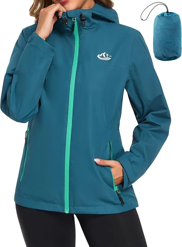 CMTOP Chubasquero Mujer Impermeable Ligero Plegable, Transpirable Deportiva Chaqueta Impermeable Mujer con Capucha, Exteriores Cortavientos Abrigo de Lluvia con Bolsillo — Plumon fino