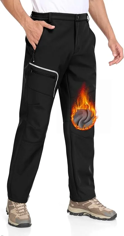 MoFiz Hombre Pantalones de Esquí Senderismo Softshell Cálido Forro Polar Invierno Nieve Trabajo Pantalón Impermeable Cortaviento — Ropa esqui