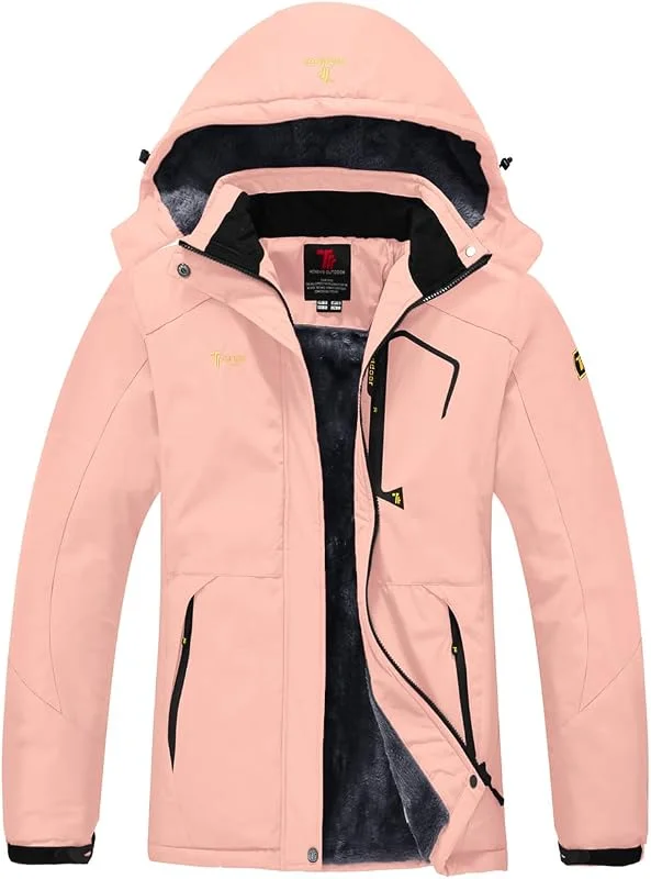 YSENTO Chaqueta de invierno para mujer, resistente al agua, chaqueta de esquí para exteriores, chaqueta de forro polar, chaqueta funcional con capucha desmontable — Ropa esqui