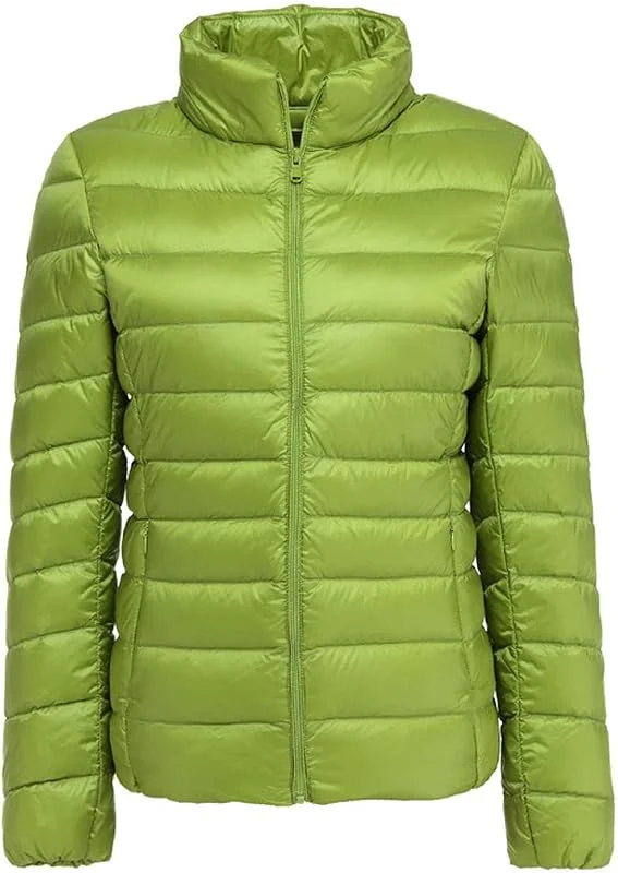 Chaqueta de plumón para mujer (20 colores disponibles), TT Global para invierno, cálido, chaqueta de plumón con cuello alto, otoño y mujer, ultraligera, manga larga, abrigo cálido, verde, XXL — Plumon fino