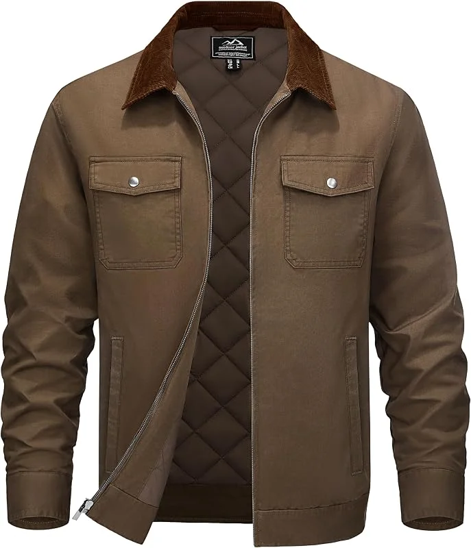 TACVASEN Chaqueta de lona para hombre con bolsillos en el pecho, chaqueta de invierno, chaqueta térmica forrada — Plumon fino