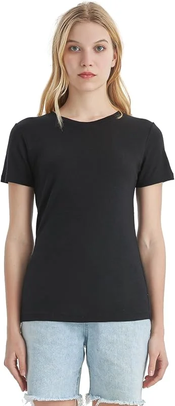 Merino Protect Camiseta 100% Lana Merino para Mujer Cuello Redondo Manga Corta Resistencia A Olores Capa Base para Viaje Senderismo Camiseta Interior — Plumon fino