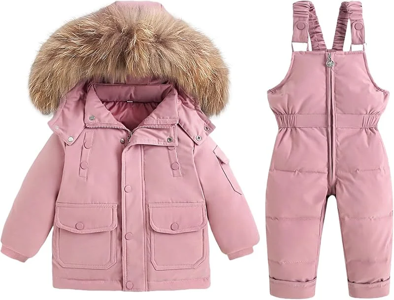 BRONG Niño Traje de Esquiar Invierno Bebé Abajo Chaquetas Abrigo con Capucha Desmontable Nieve Pantalones Impermeable Niñas Traje de Esquí Colocar — Ropa esqui