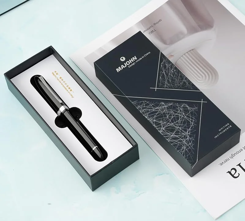 Majohn V60 - Pluma estilográfica con forma de triángulo, punta EF, color negro y plata, resina, para escribir, oficina, con estuche de regalo — Plumon fino