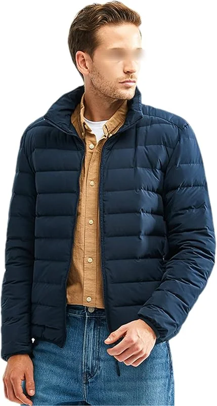 Chaqueta de plumón de Pato para Hombre, Abrigo Informal Ultraligero para otoño e Invierno, Prendas de Vestir con Cuello levantado — Plumon fino