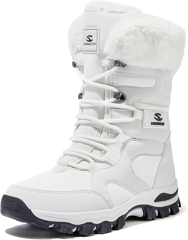 HOBIBEAR Botas de nieve de invierno para mujer, a media pantorrilla, piel sintética, resistentes al agua — Equipo esqui