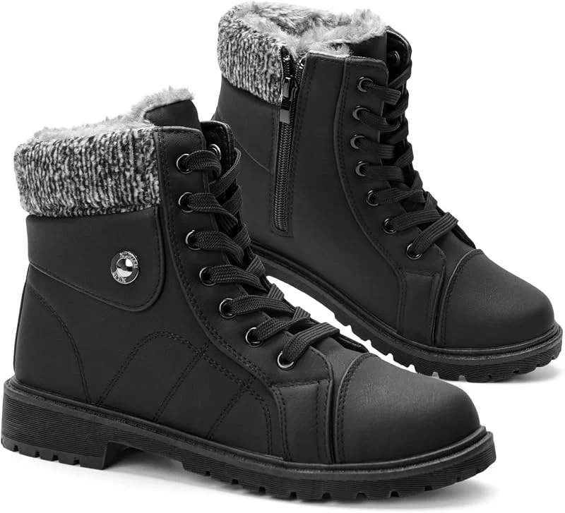 GLAMORA Botas de Nieve para Mujer, Botines de Invierno Impermeables con Forro de Pelo, Antideslizantes, Cremallera Lateral y Cordones, Suela de Goma — Equipo esqui