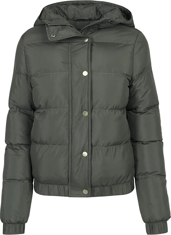 Urban Classics Ladies Hooded Puffer Jacket Mujer Chaqueta entre-tiempo Negro — Ropa esqui